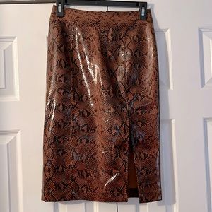 Express x Negin Mirsalehi Black and Brown Snake Print Midi Skirt